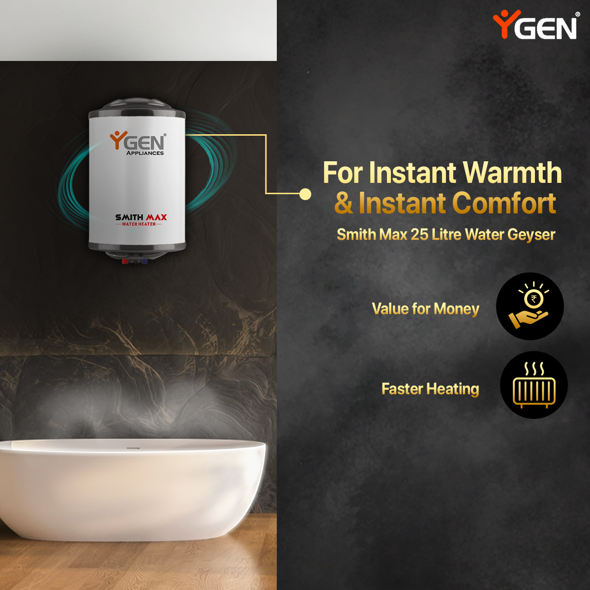 YGen Smith Max Water Heater(Geyser) - 10/15/25L